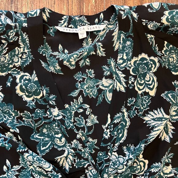 Veronica Beard Kent Silk Midi Dress Black Green Floral Size 6 - Picture 7 of 10